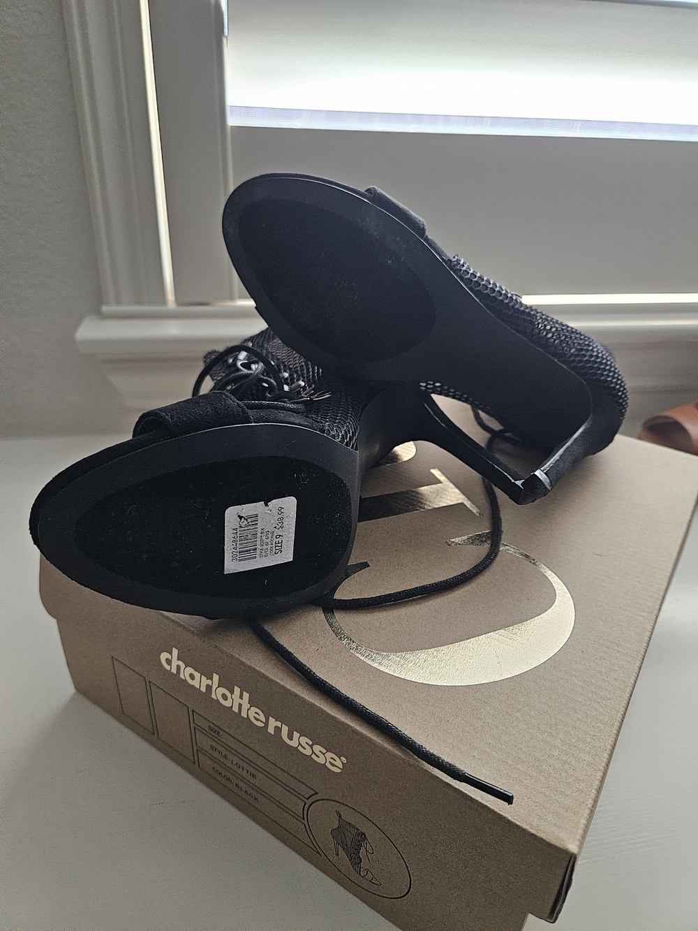 Charlotte Russe Black Lace-Up Block Heel Sandals